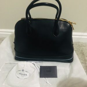 New Authentic PRADA Calfskin Dome Satchel Medium Black